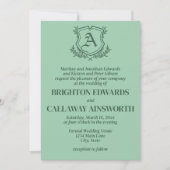 レトロミントリーフとフローラモノグラム結婚ズ 招待状 (正面)