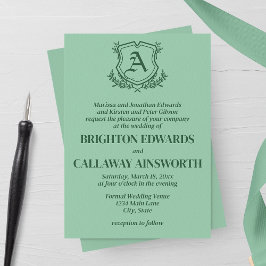 レトロミントリーフとフローラモノグラム結婚ズ 招待状