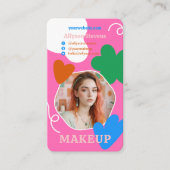 レトロメイク美しい図形フォトqrコードピンク 名刺 (正面)