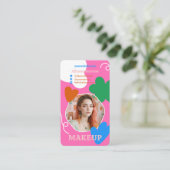 レトロメイク美しい図形フォトqrコードピンク 名刺 (スタンド正面)