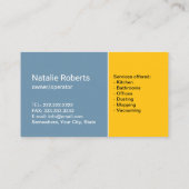 レトロメイドハウスクリーニングサービスブルー&金ゴールド 名刺 (裏面)