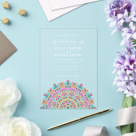 レトロメキシコの地形がマンダラ結婚ズを繁栄 アクリル招待状 (インサイチュ (ウェディング))