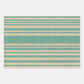 レトロメストライプッシュモダンティール（緑がかった色）、マスタード、ベージュ ラッピングペーパーシート (正面3)