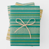 レトロメストライプッシュモダンティール（緑がかった色）、マスタード、ベージュ ラッピングペーパーシート (インサイチュ)