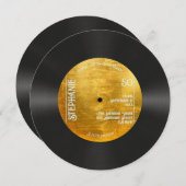 レトロメタリック金ゴールドレコード音楽50誕生日 招待状 (正面/裏面)