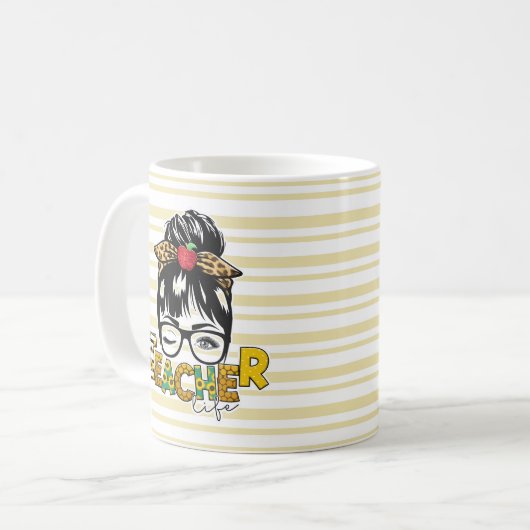 レトロメッシーブンサンフラワーヒョウストライプ先生 コーヒーマグカップ (正面左)