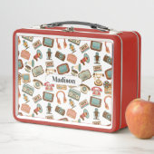 レトロメディアパターン名前をカスタムする弁当 メタルランチボックス (インサイチュ)