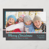 レトロメリモダンークリスマスレッドティール(緑がかった色)フォトカード シーズンカード (正面/裏面)