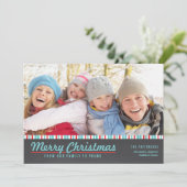 レトロメリモダンークリスマスレッドティール(緑がかった色)フォトカード シーズンカード (スタンド正面)