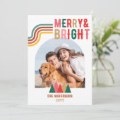 レトロメリーと明るいアーチ写真クリスマス シーズンカード (スタンド正面)