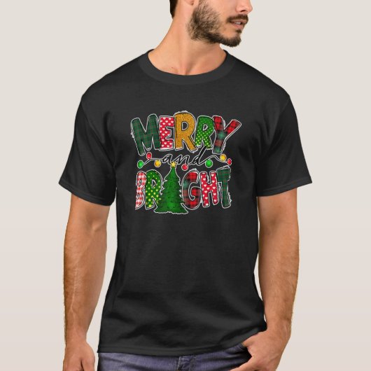 レトロメリーと明るいクリスマスライトクリスマス Tシャツ (正面)