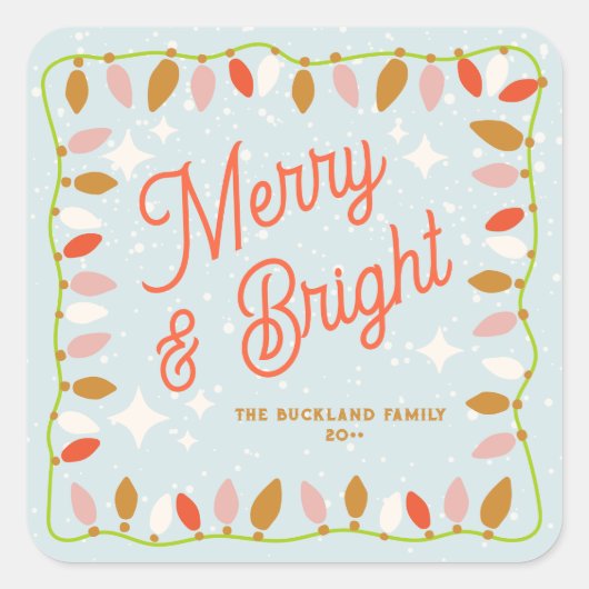 レトロメリーと明るいクリスマスライト スクエアシール (正面)