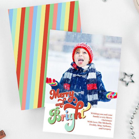 レトロメリーと明るい写真のクリスマス シーズンカード