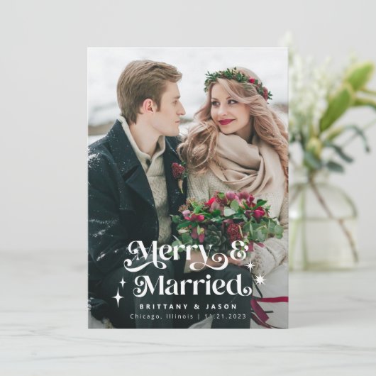 レトロメリーと結婚したフォトオーバーレイ文字 シーズンカード (スタンド正面)