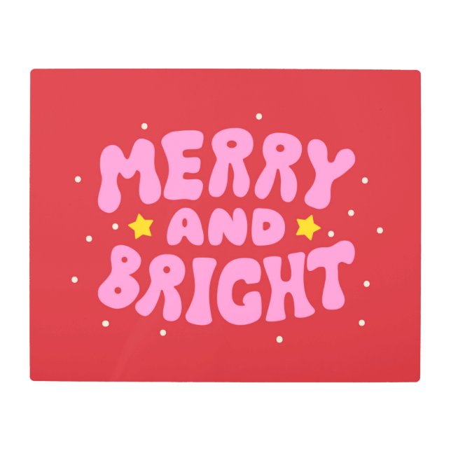 レトロメリーアンドブライトホリデーデザイン メタルプリント (正面)