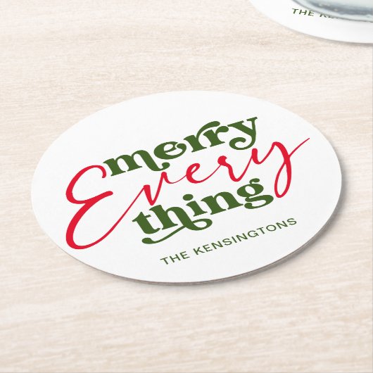 レトロメリーオールミニマリストホリデイ ラウンドペーパーコースター (アングル)