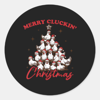 レトロメリークラックインクリスマスチキンツリーファームAn ラウンドシール