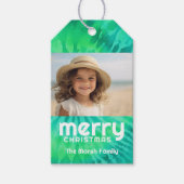 レトロメリークリスマスのネクタイ – 染料ティール（緑がかった色）写真70sビービー ギフトタグ (正面)