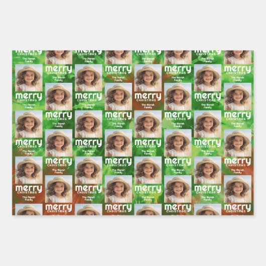 レトロメリークリスマスのネクタイ – 染料ティール(緑がかった色)写真70sビービー ラッピングペーパーシート (正面3)