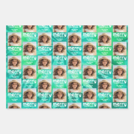 レトロメリークリスマスのネクタイ – 染料ティール(緑がかった色)写真70sビービー ラッピングペーパーシート (正面)