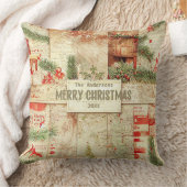 レトロメリークリスマスグリーン装飾品 クッション (ブランケット)