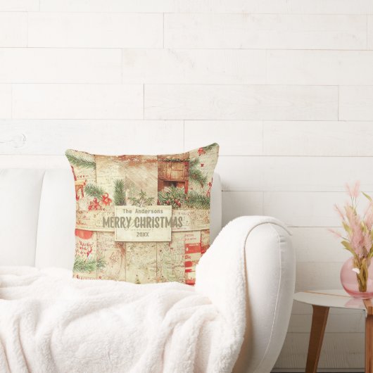 レトロメリークリスマスグリーン装飾品 クッション (ソファ)
