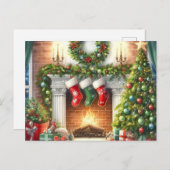 レトロメリークリスマスコージーホリデーホームハガキ シーズンポストカード (正面/裏面)