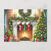 レトロメリークリスマスコージーホリデーホームハガキ シーズンポストカード (正面)