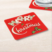 レトロメリークリスマスコースター スクエアペーパーコースター (アングル)
