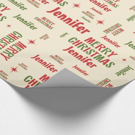 レトロメリークリスマスジェニファパーソナライズされたー名 ラッピングペーパー (角)