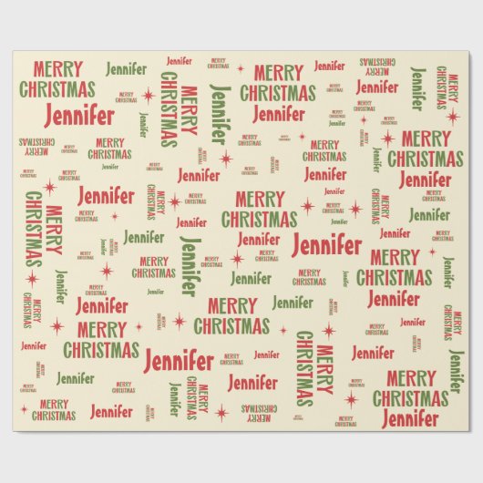 レトロメリークリスマスジェニファパーソナライズされたー名 ラッピングペーパー (フラット)
