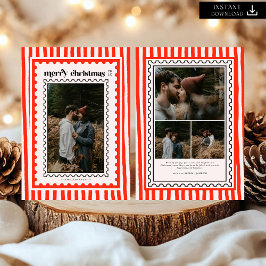 レトロメリークリスマススタンプスリペス家族写真 シーズンカード