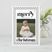 レトロメリークリスマススタンプ写真家族の休日 シーズンカード (スタンド正面)