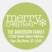 レトロメリークリスマススノーフレーク – ライムグリーン ラウンドシール (正面)