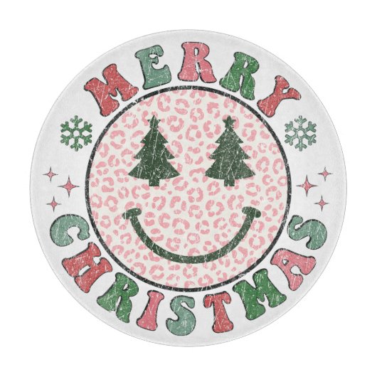レトロメリークリスマススマイル顔 カッティングボード (正面)