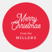 レトロメリークリスマスタイポグラフィオンレッド ラウンドシール (正面)