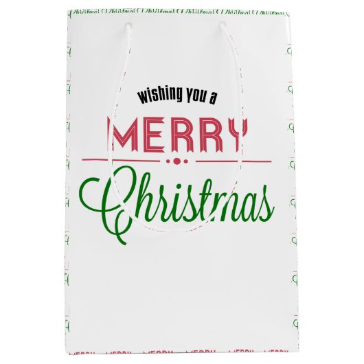 レトロメリークリスマスタイポグラフィデザイン ミディアムペーパーバッグ (正面)