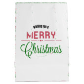 レトロメリークリスマスタイポグラフィデザイン ミディアムペーパーバッグ (裏面)