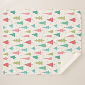 レトロメリークリスマスツリーおもしろいホリデーパターン シェルパブランケット (正面(横))