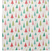 レトロメリークリスマスツリーおもしろいホリデーパターン シャワーカーテン (正面)