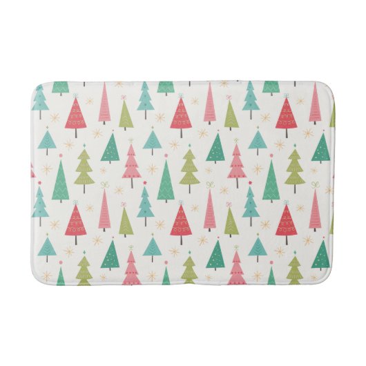 レトロメリークリスマスツリーおもしろいホリデーパターン バスマット (正面)