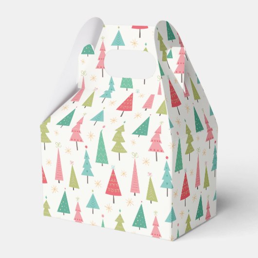 レトロメリークリスマスツリーおもしろいホリデーパターン フェイバーボックス (正面サイド)