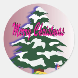 レトロメリークリスマスツリーフェスティバルシーズン ラウンドシール