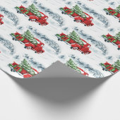 レトロメリークリスマスツリーレッドファームトラックホリデー ラッピングペーパー (角)