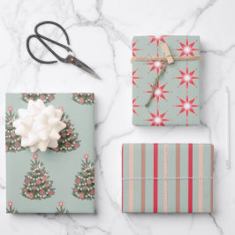 レトロメリークリスマスツリー ラッピングペーパーシート