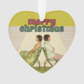 レトロメリークリスマスハートの形の写真 オーナメント (正面)