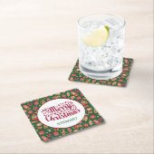レトロメリークリスマスパーソナライズされた スクエアペーパーコースター (インサイチュ)