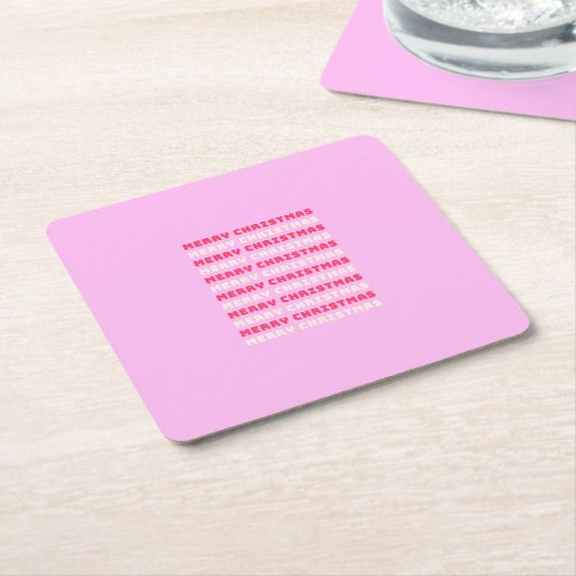レトロメリークリスマスピンクホリデーデコー名門私立校風のル スクエアペーパーコースター (アングル)