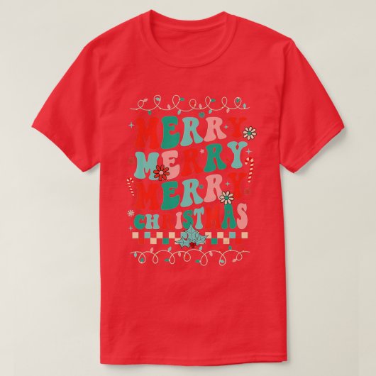 レトロメリークリスマスファミリーマッチングクリスマスパジャマ Tシャツ (デザイン正面)