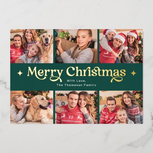 レトロメリークリスマスフォトコラージュ 箔シーズンカード (正面)